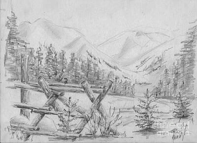 Mountain Drawings - Mountain Scene - Lake Tahoe by Dorothy Hilde
