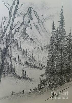 Mountain Drawings - Mountain Tranquility  by Collin A Clarke