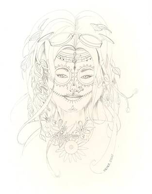 Steampunk Drawings - Muse De Los Muertos by David Seter