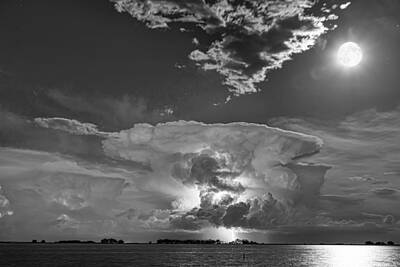 James Bo Insogna Royalty-Free and Rights-Managed Images - Mushroom Thunderstorm Cell Explosion and Full Moon BW by James BO Insogna