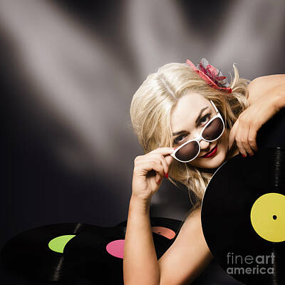 Music Photos - Music DJ girl holding audio vinyl record by Jorgo Photography