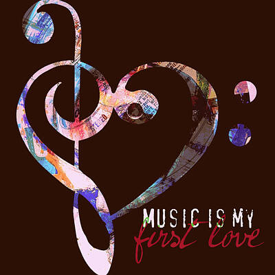 Musician Mixed Media Rights Managed Images - Music is my First Love v2 Royalty-Free Image by Brandi Fitzgerald