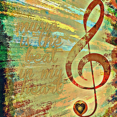 Musician Mixed Media - Music is the Beat in my Heart v1 by Brandi Fitzgerald