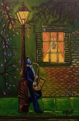 Musician Paintings - Musician On The Street by Judy Jones