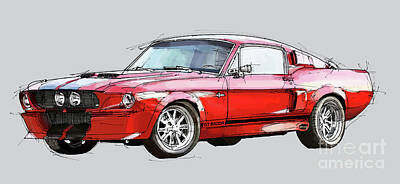 1-war Is Hell Royalty Free Images - Mustang Shelby GT500 - Handmade drawing, gift for men Royalty-Free Image by Drawspots Illustrations