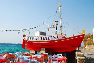 Aloha For Days - Mykonos Island Greece Tavern Red Boat by Just Eclectic