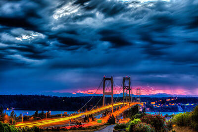 Lights Camera Action - Narrows Bridge Sunset and Lightning by Robby Green