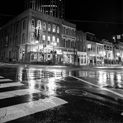 Music Photos - Nashville Neons over Lower Broadway - Black and White by Gregory Ballos