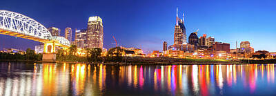 Skylines Photos - Nashville Night Skyline Panorama by Gregory Ballos