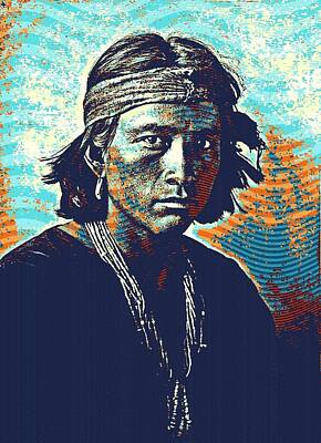 Colorful Abstract Animals - Native American Indian Portrait Profile Series - Navajo youth  Poster by Celestial Images