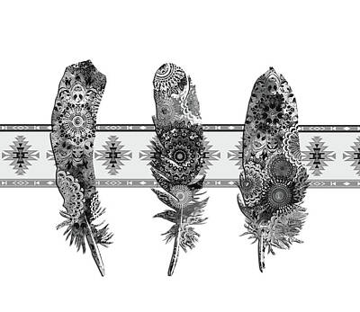 Florals Digital Art - Native Mandala Feathers 5 by Bekim M