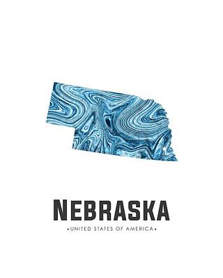 Abstract Mixed Media - Nebraska Map Art Abstract in Blue by Studio Grafiikka
