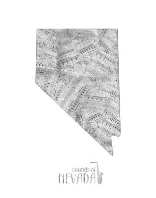 Jazz Digital Art - Nevada Map Music Notes by Bekim M