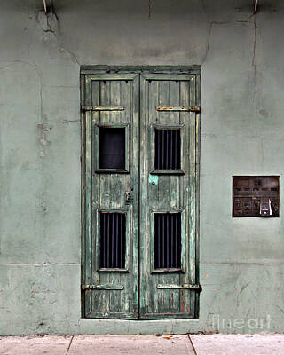 Best Sellers - Jazz Photos - New Orleans Green Doors by Perry Webster