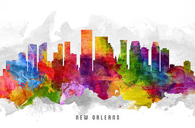 Skylines Paintings - New Orleans Louisiana Cityscape 13 by Aged Pixel