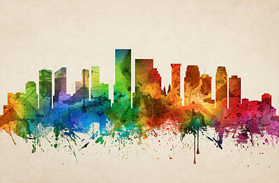 Skylines Paintings - New Orleans Louisiana Skyline 05 by Aged Pixel