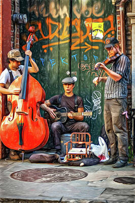 Musician Royalty-Free and Rights-Managed Images - New Orleans Street Musicians - Paint by Steve Harrington