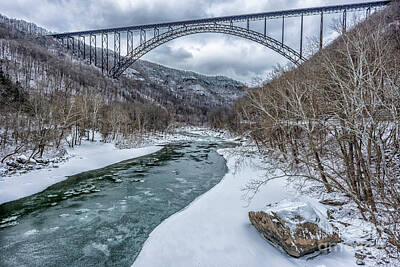 Mountain Landscape Rights Managed Images - New River Gorge Bridge Snow Royalty-Free Image by Thomas R Fletcher
