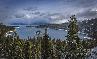 Black And White Rock And Roll Photographs - New Snow On Emerald Bay by Mitch Shindelbower