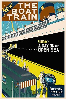 Beach Mixed Media - New The Boat Train - A Day on The Open Sea - Retro travel Poster - Vintage Poster by Studio Grafiikka