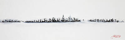 Skylines Paintings - New York City Skyline Black And White by Jack Diamond
