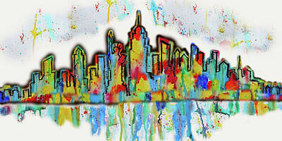 City Scenes Paintings - New York City Skyline Cityscape  by Leon Zernitsky