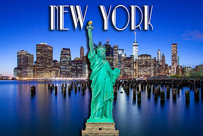 Royalty-Free and Rights-Managed Images - New York Classic Skyline with Statue Of Liberty by Az Jackson