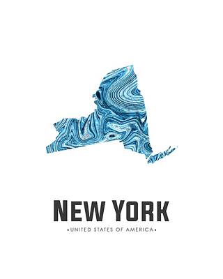 Cities Mixed Media - New York Map Art Abstract in Blue by Studio Grafiikka