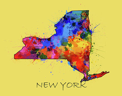 Cities Digital Art - New York Map Color Splatter 4 by Bekim M