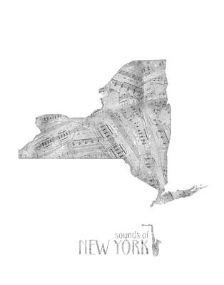 City Scenes Digital Art - New York Map Music Notes by Bekim M