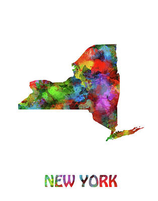 City Scenes Digital Art - New York Map Watercolor by Bekim M