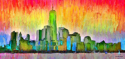 Skylines Paintings - New York Skyline 6 - PA by Leonardo Digenio
