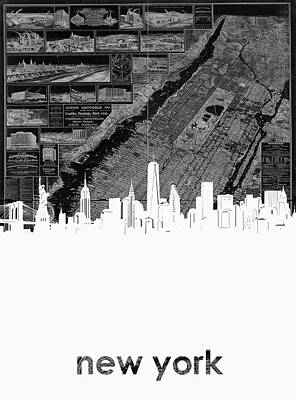 Cities Digital Art - New York Skyline Map by Bekim M