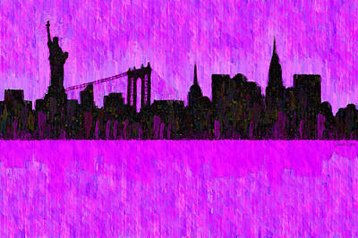 Politicians Digital Art - New York Skyline Silhouette Purple - DA by Leonardo Digenio