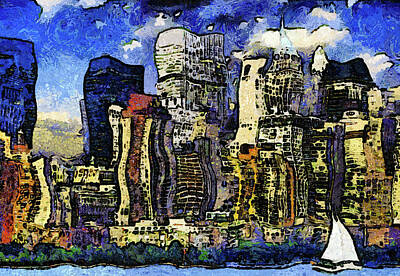 Cities Mixed Media Royalty Free Images - New York Stary Night Expressionism Royalty-Free Image by Georgiana Romanovna