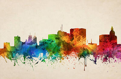 Skylines Paintings - Newmark New Jersey Skyline 05 by Aged Pixel