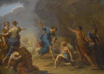 Cities Paintings - Nicolas Bertin PARIS 1667  - 1736 MOSES DEFENDING THE DAUGHTERS OF JETHRO by Nicolas Bertin PARIS