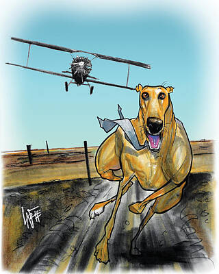 Mammals Drawings - North by Northwest Greyhound Caricature Art Print by John LaFree