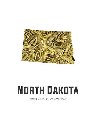 Abstract Mixed Media - North Dakota Map Art Abstract in Golden Brown by Studio Grafiikka