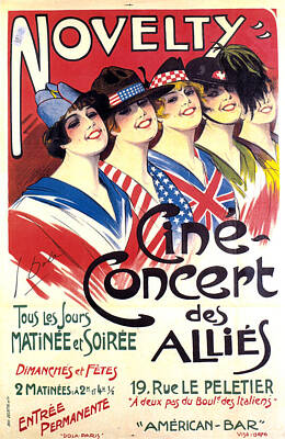 Landmarks Mixed Media Royalty Free Images - Novelty, Cine Concert Des Allies - Events - Vintage Advertising Poster Royalty-Free Image by Studio Grafiikka