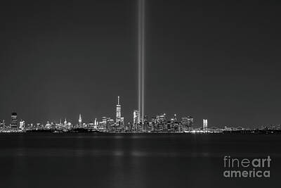 Skylines Royalty-Free and Rights-Managed Images - NYC Skyline Memorial BW by Michael Ver Sprill