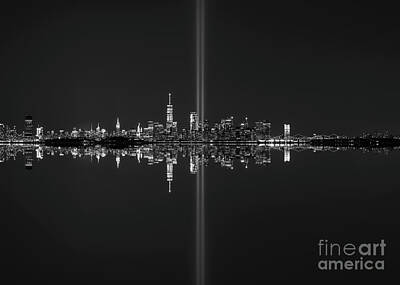 Skylines Photos - NYC Skyline Tribute In Light BW by Michael Ver Sprill