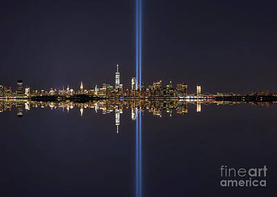 Skylines Royalty Free Images - NYC Skyline Tribute In Light Reflections Royalty-Free Image by Michael Ver Sprill