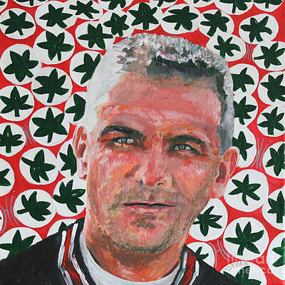 Football Painting Royalty Free Images - O H  Urban Meyer Portrait Royalty-Free Image by Robert Yaeger