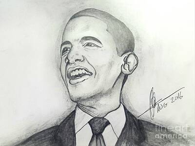 Politicians Drawings - Obama 3 by Collin A Clarke