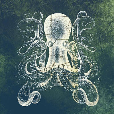 Beach Digital Art Rights Managed Images - Octopus Watertown Mass Royalty-Free Image by Brandi Fitzgerald