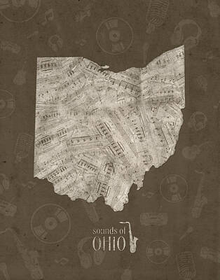 Jazz Digital Art - Ohio Map Music Notes 3 by Bekim M