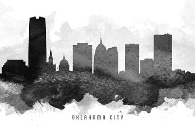 Skylines Paintings - Oklahoma City Cityscape 11 by Aged Pixel