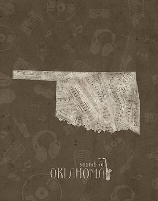 Jazz Digital Art - Oklahoma Map Music Notes 3 by Bekim M