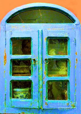 Banana Leaves - Old Blue Kitchen Cupboard by Barbie Corbett-Newmin
